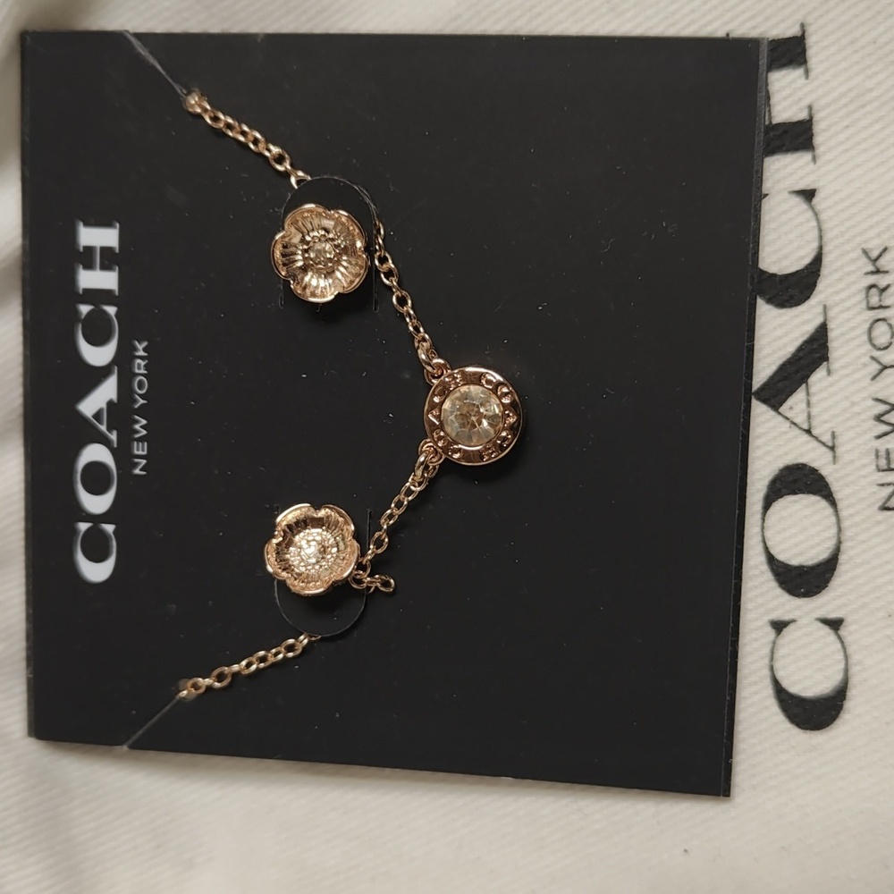Coach Rose Gold Open Circle Necklace Tea Rose Stud Earrings